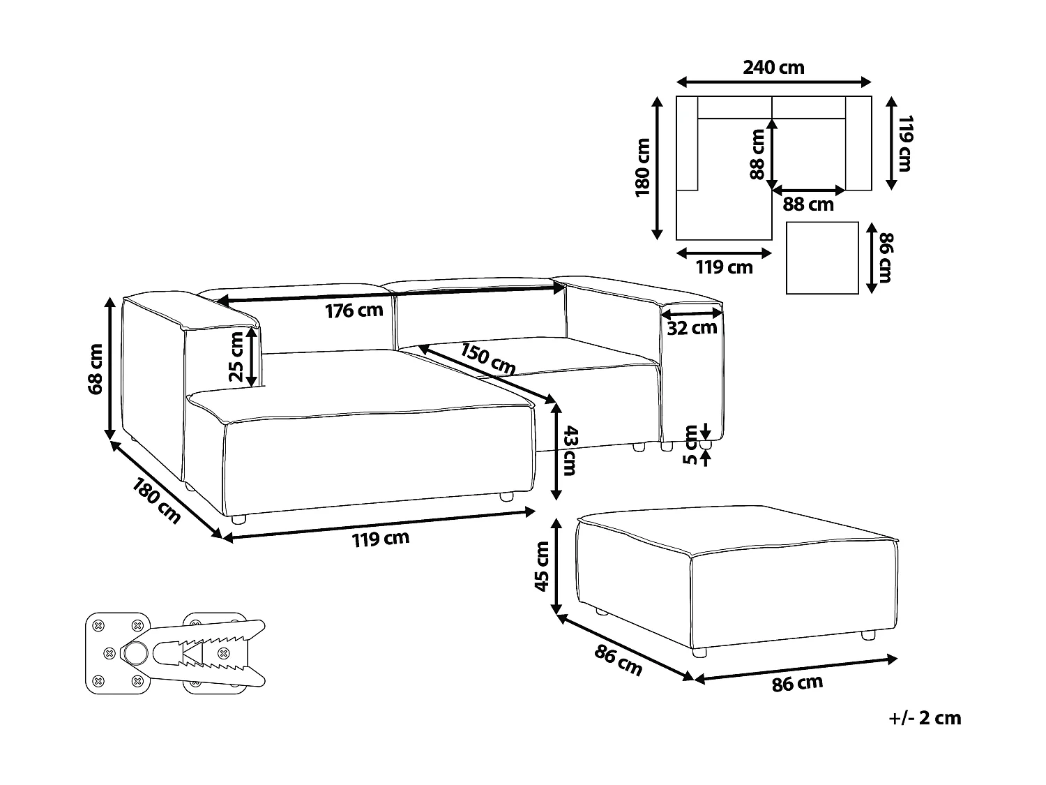 Canapé d'angle modulable 3 places ARDAL Velours côtelé Bleu foncé Côté droit