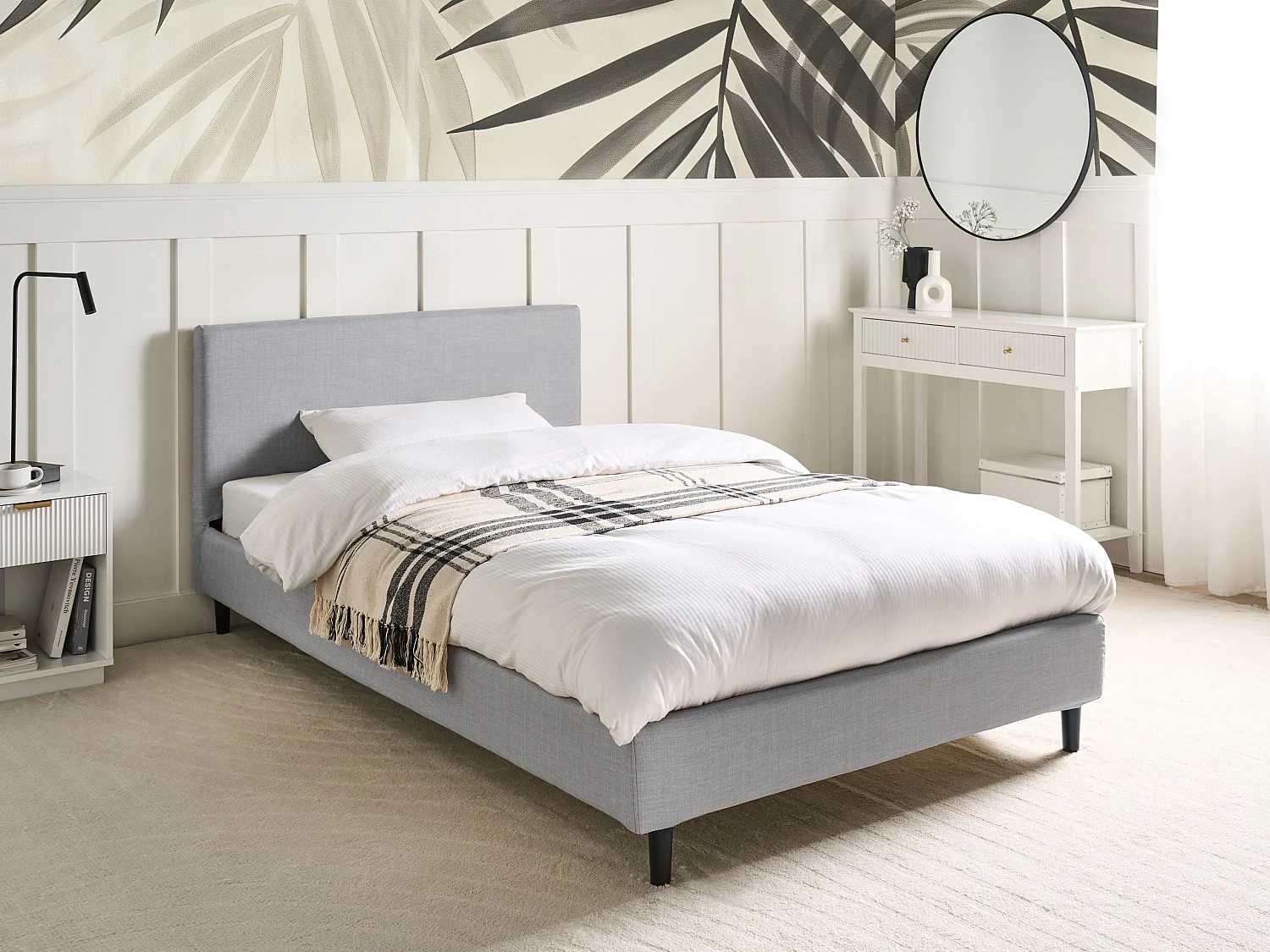 Lit avec sommier Tissu FITOU 120 x 200 cm Gris clair