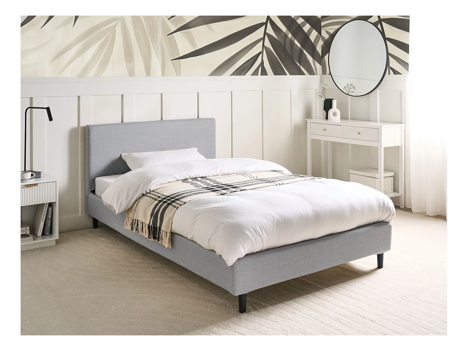 Lit avec sommier Tissu FITOU 120 x 200 cm Gris clair