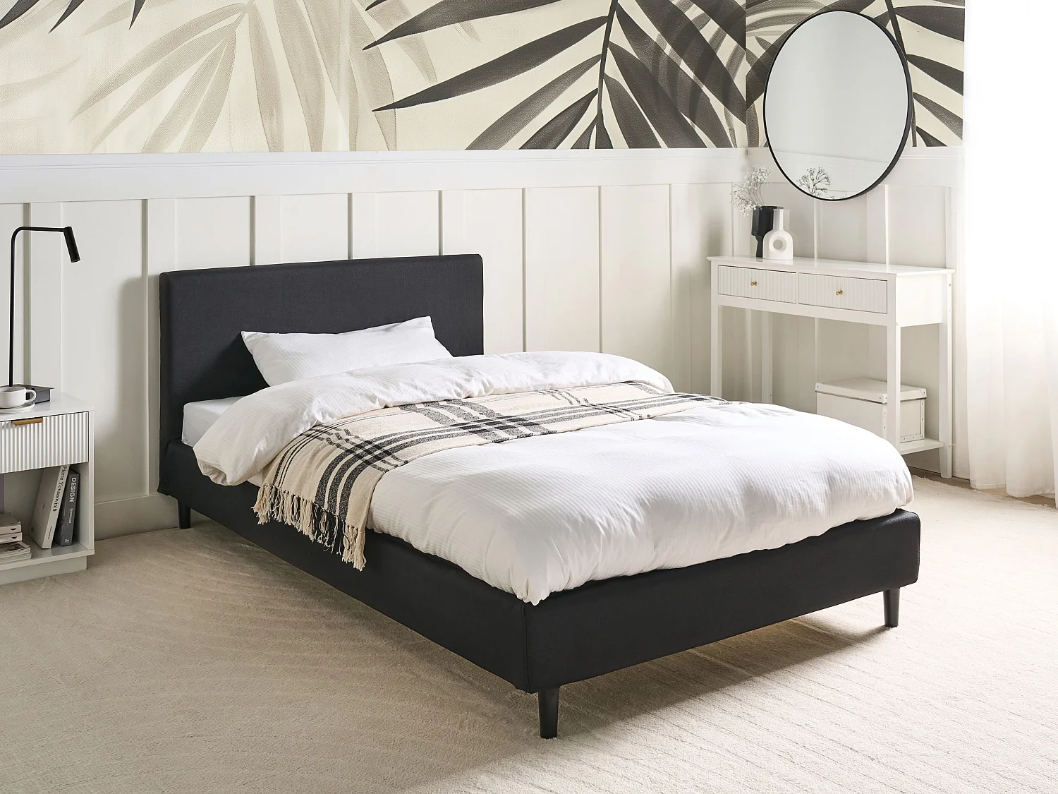 Lit avec sommier Tissu FITOU 120 x 200 cm Noir