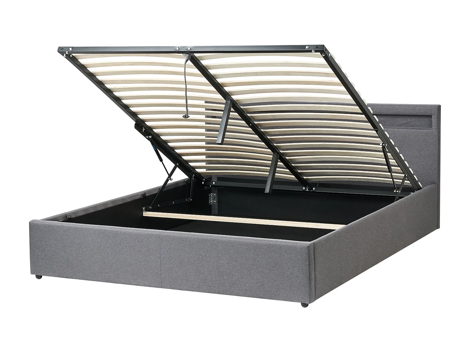 Lit ottoman avec LED Tissu ARMELLE 160 x 200 cm Gris foncé