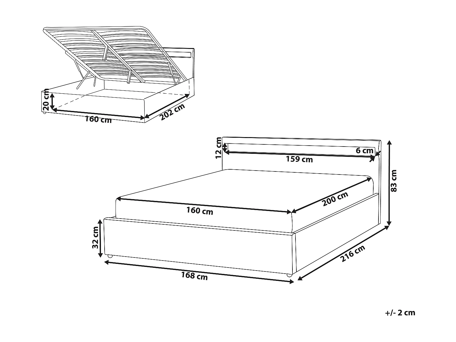 Lit ottoman avec LED Tissu ARMELLE 160 x 200 cm Gris foncé