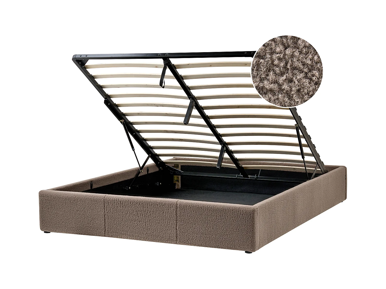 Lit ottoman sans tête de lit Bouclé DINAN 160 x 200 cm Taupe
