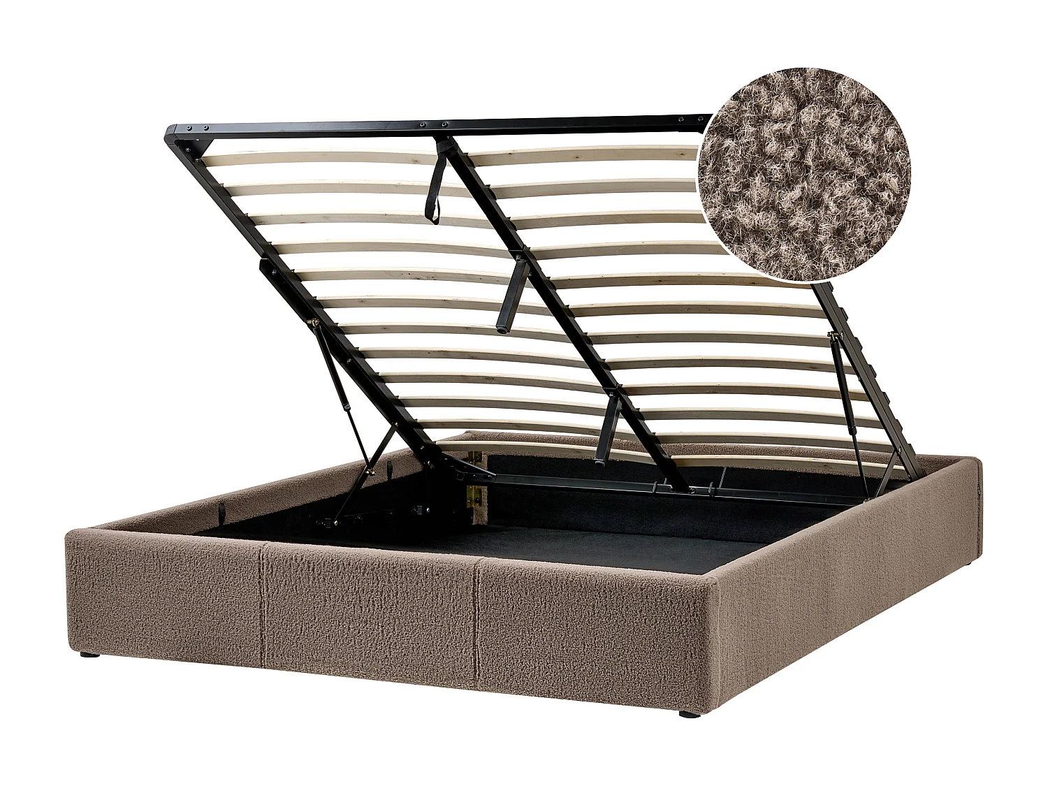 Lit ottoman sans tête de lit Bouclé DINAN 160 x 200 cm Taupe