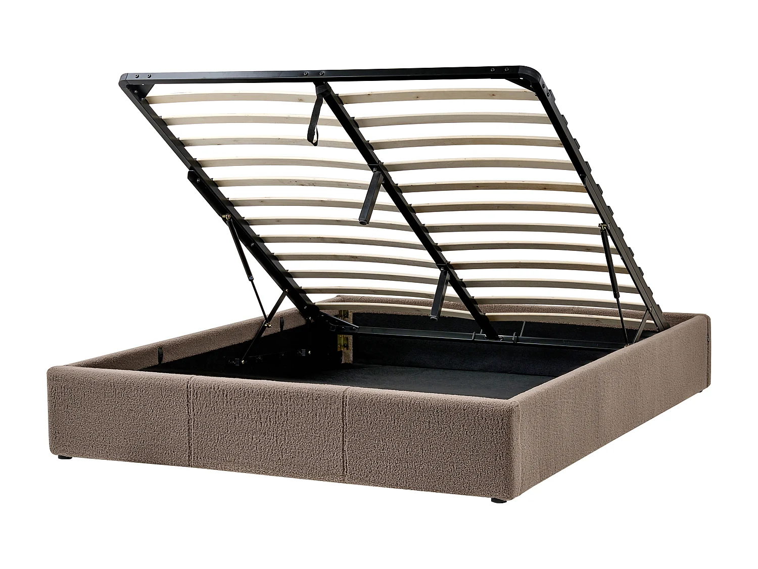 Lit ottoman sans tête de lit Bouclé DINAN 160 x 200 cm Taupe