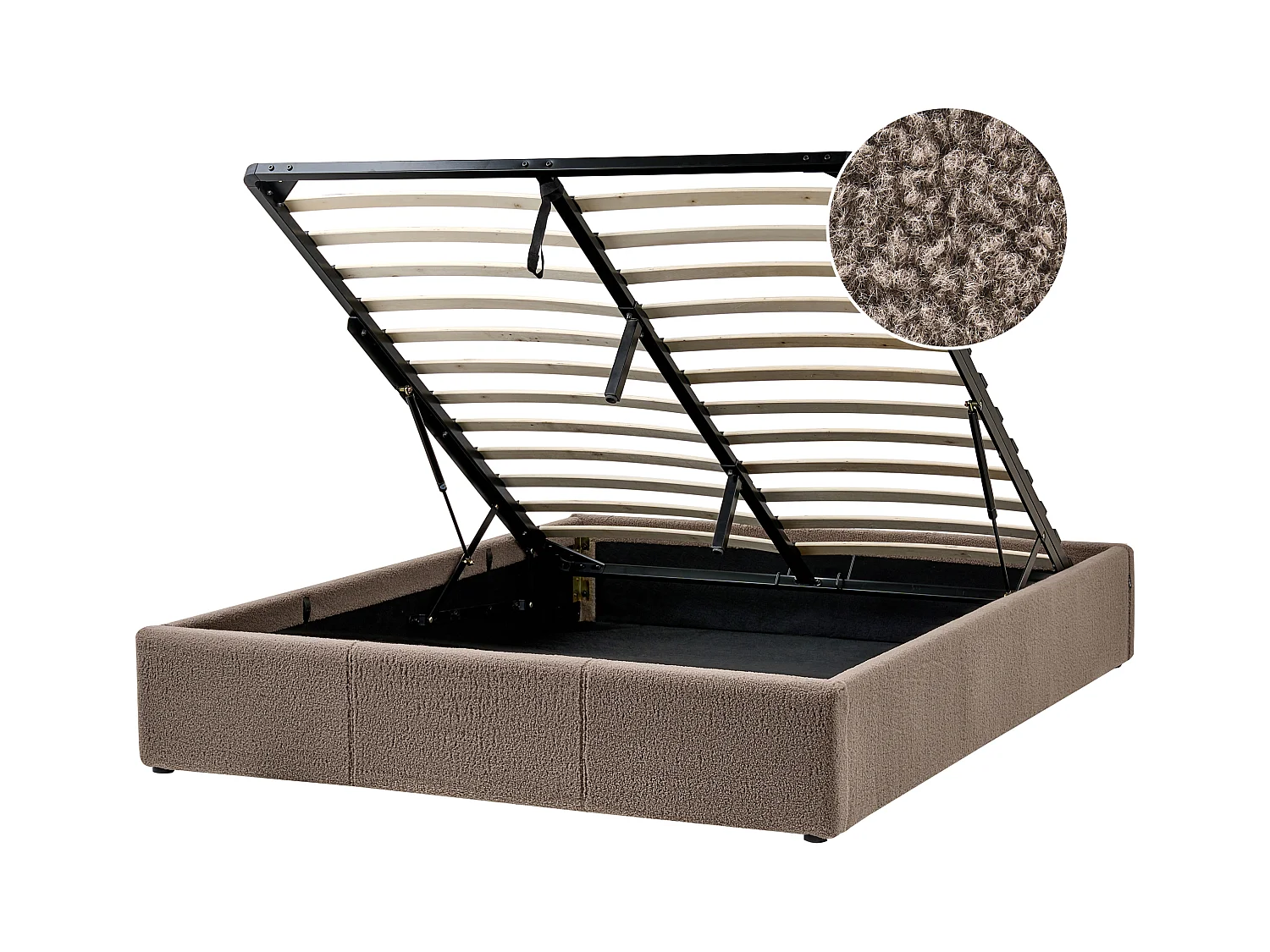 Lit ottoman sans tête de lit Bouclé DINAN 140 x 200 cm Taupe