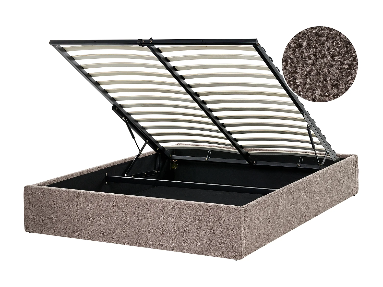 Ottoman Bed without Headboard DINAN Boucle Taupe 140 x 200 cm (EU Double)