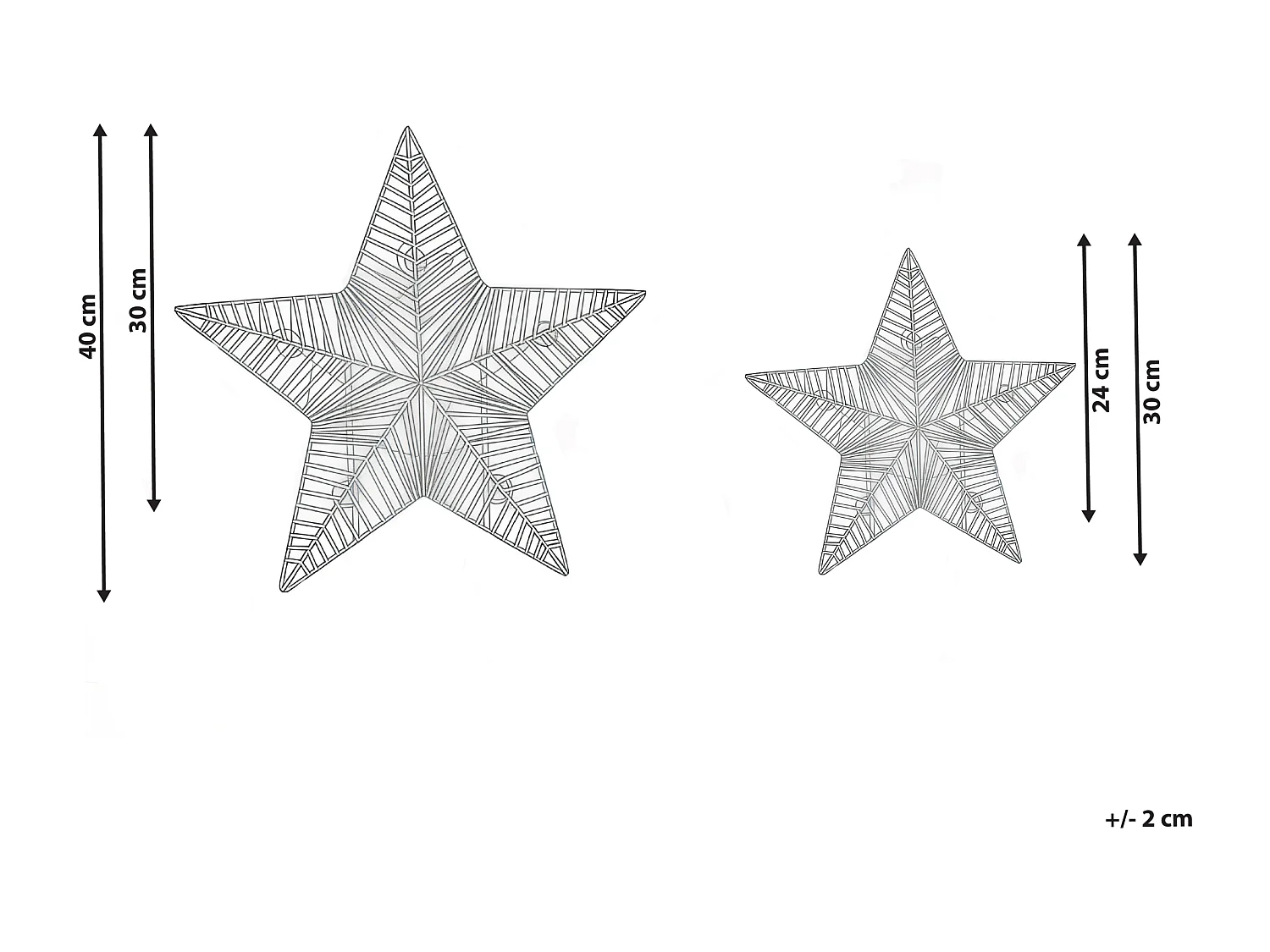 Lot de 2 décorations de Noël LED HAMPEN Étoile 24/30 cm Doré