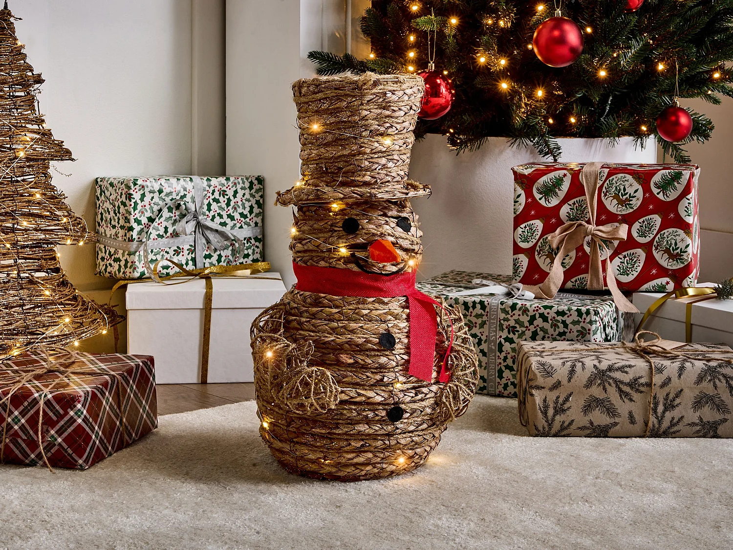 Décoration de Noël LED OLAFSVIK Bonhomme de neige 52 cm Naturel