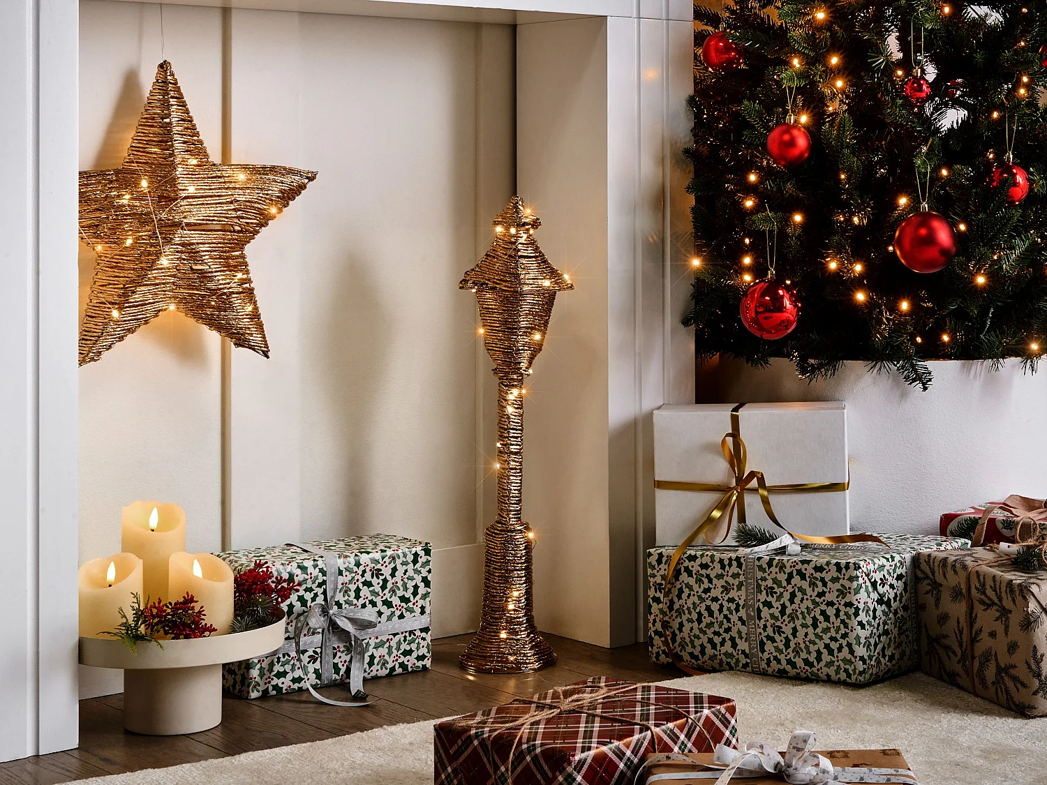 Décoration de Noël LED ALFTANES 62 cm Lampadaires Doré