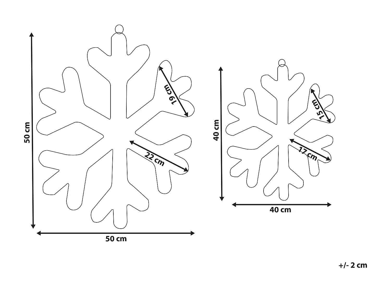 Lot de 2 décorations de Noël LED GURRE Flocon de neige 40/50 cm Blanc
