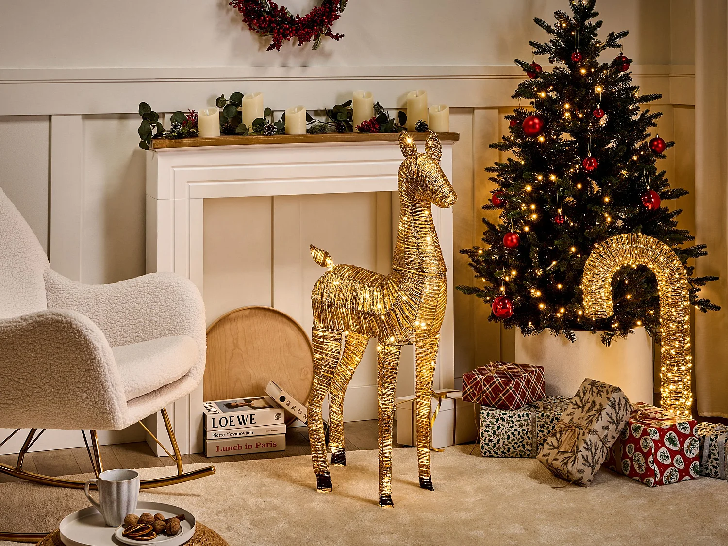 Décoration de Noël LED AKUREYRI Renne 110 cm Doré