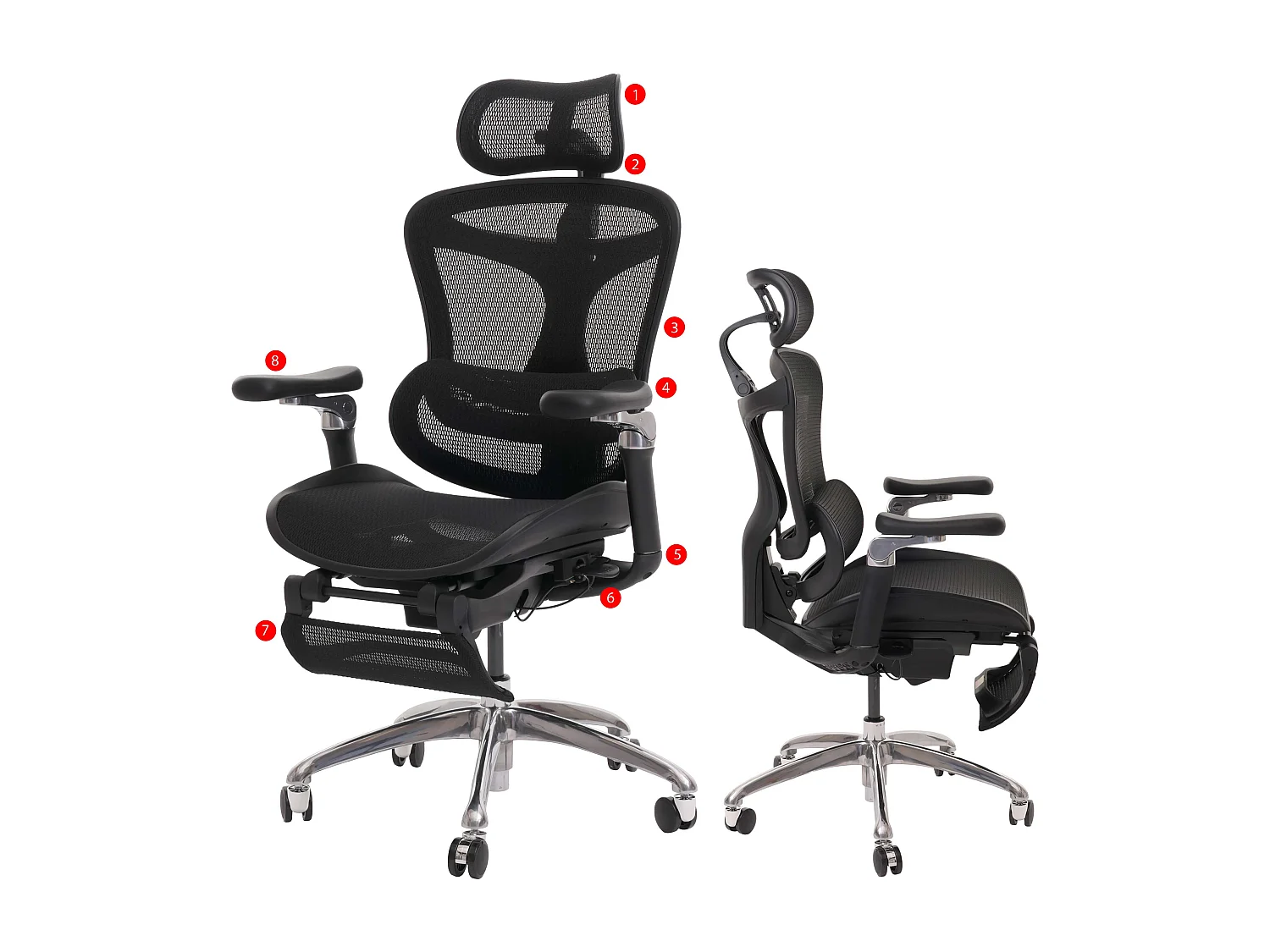 SIHOO Bürostuhl, Schreibtischstuhl Drehstuhl, ergonomisch, Lordosenstütze Fußstütze 6D-verstellbare Armlehnen schwarz