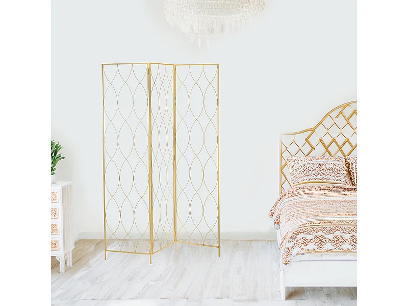 PARAVENT Salon, 3 pièces. Métal, fer or