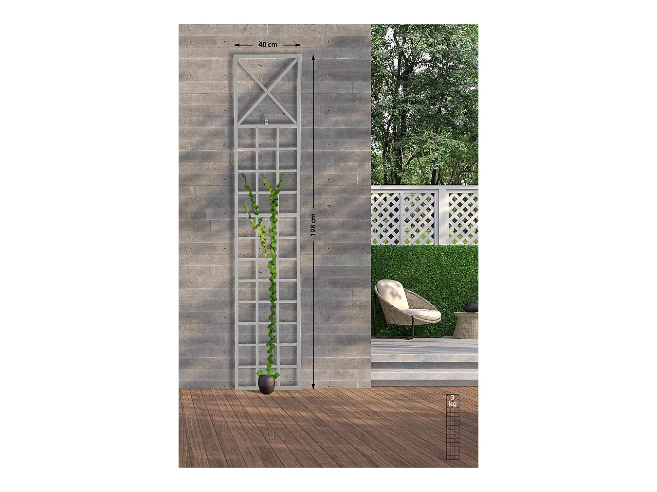 Set de 2 treillis métal blanche 40 x 1 x 198 cm 10_0003851