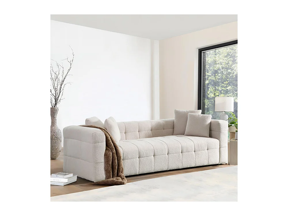 Home Deluxe - Teddy Canapé Bouclé COMO - 236 x 68 cm | Couleur Beige