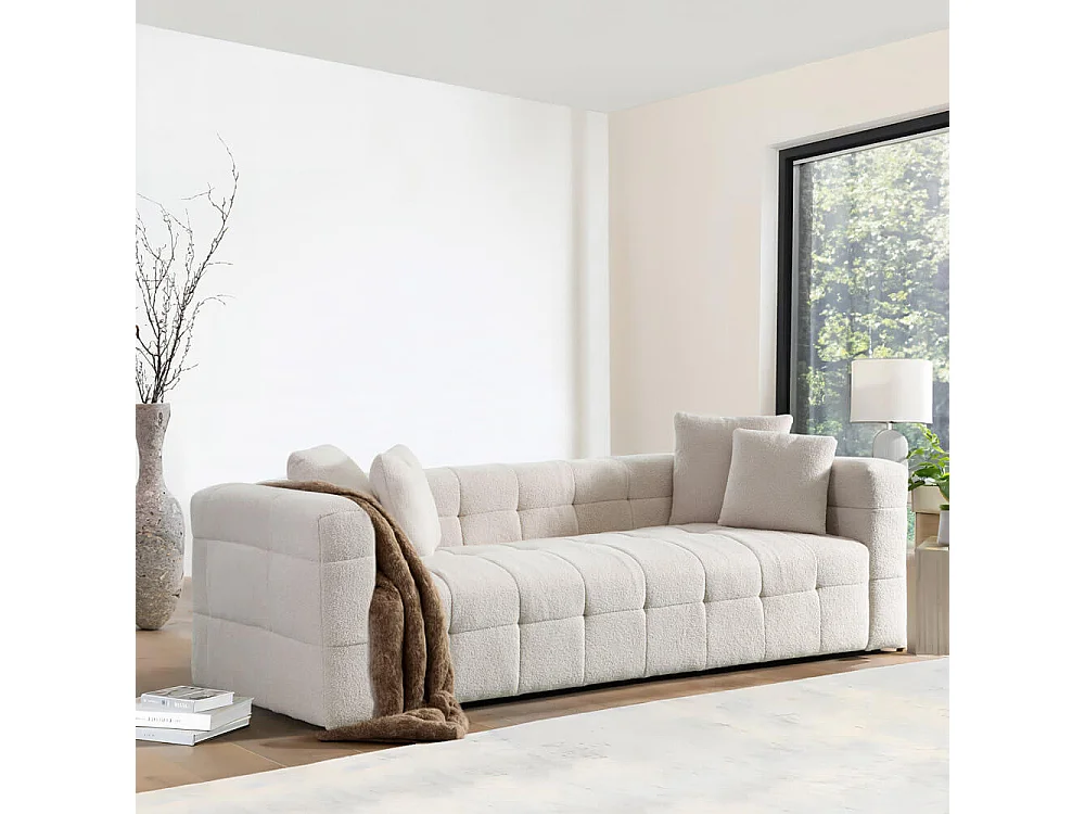 Home Deluxe - Teddy Canapé Bouclé COMO - 236 x 68 cm | Couleur Beige