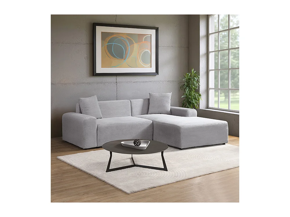 Home Deluxe Canapé d'angle AMELIO Cord - Gris Droite - 240 x 178 cm