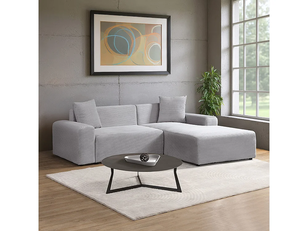 Home Deluxe Canapé d'angle AMELIO Cord - Gris Droite - 240 x 178 cm