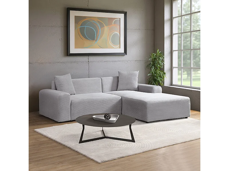 Home Deluxe Canapé d'angle AMELIO Cord - Gris Droite - 240 x 178 cm