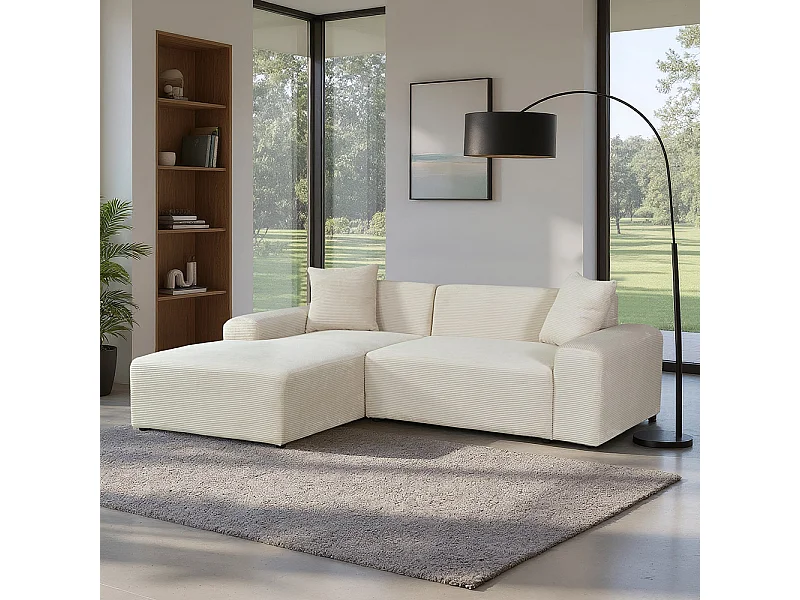 HOME DELUXE Canapé d'angle AMELIO Velours côtelé - Beige Gauche - 240 x 178 cm