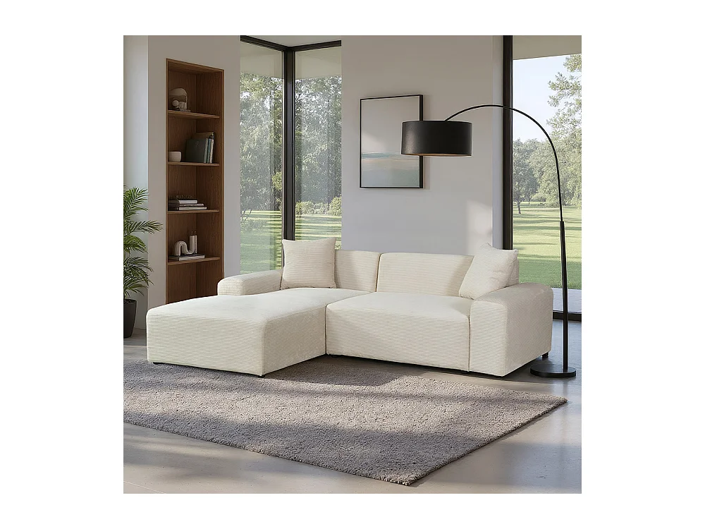 HOME DELUXE Canapé d'angle AMELIO Velours côtelé - Beige Gauche - 240 x 178 cm