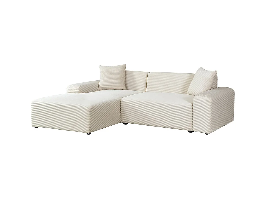 HOME DELUXE Canapé d'angle AMELIO Velours côtelé - Beige Gauche - 240 x 178 cm