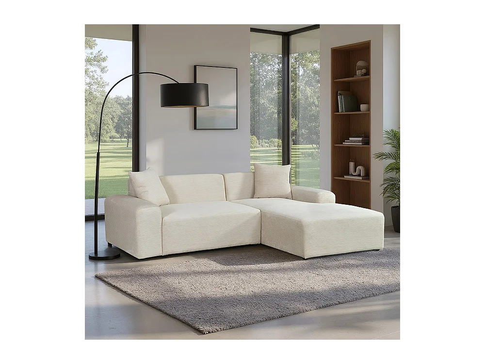Home Deluxe Canapé d'angle AMELIO Cord - Beige Droite - 240 x 178 cm