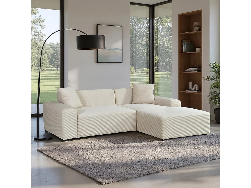 Home Deluxe Canapé d'angle AMELIO Cord - Beige Droite - 240 x 178 cm