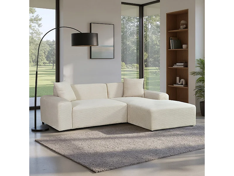 Home Deluxe Canapé d'angle AMELIO Cord - Beige Droite - 240 x 178 cm