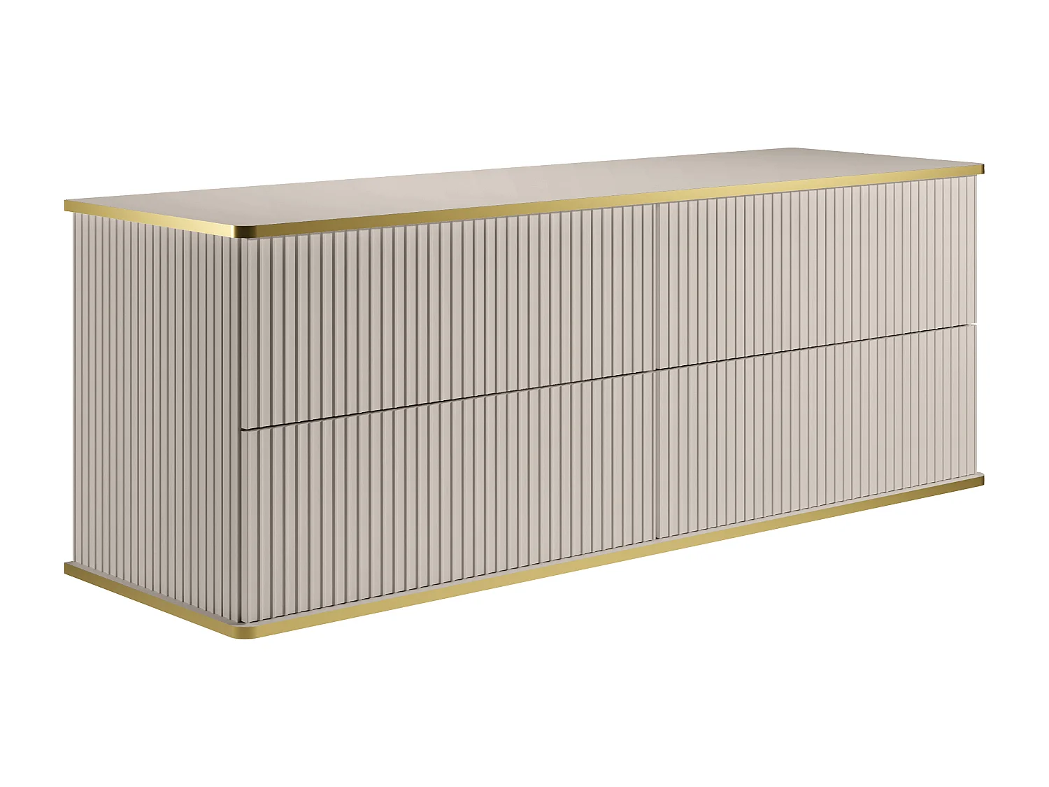 Meuble sous vasque suspendu strié liseré doré 4 tiroirs - Beige - 150 cm - KELIZA