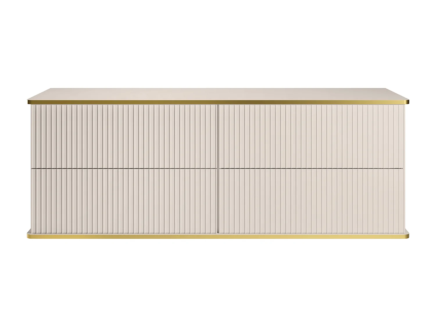 Meuble sous vasque suspendu strié liseré doré 4 tiroirs - Beige - 150 cm - KELIZA