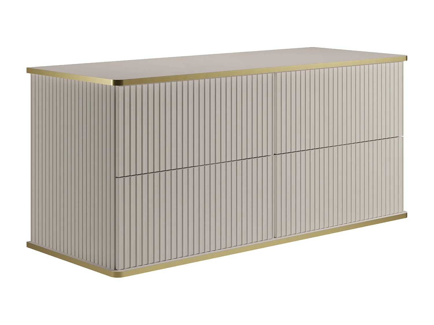 Meuble sous vasque suspendu strié liseré doré - Beige - 120 cm - KELIZA