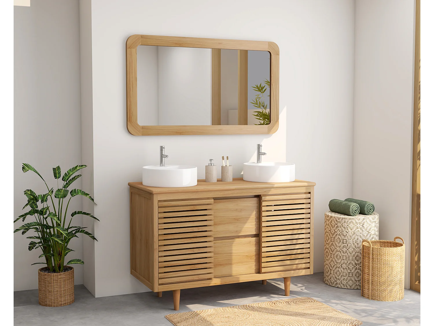 Móvel para lavatório com pés em teca - 120 cm - TORAJA