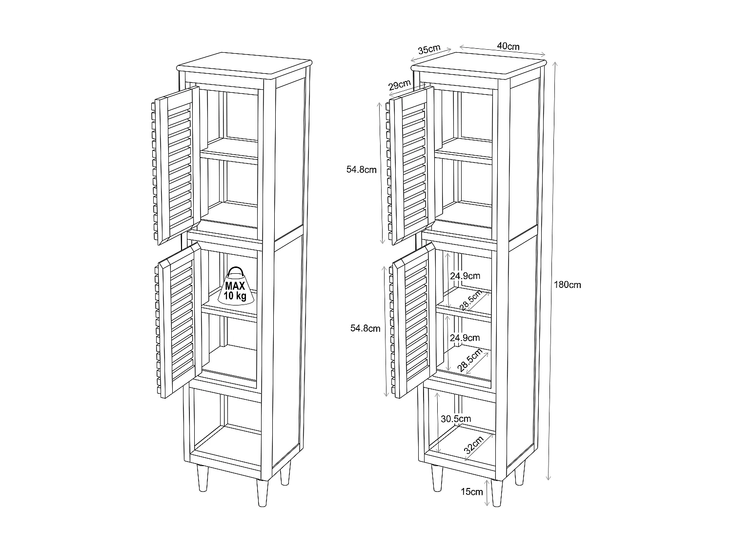 Colonne de salle de bain sur pieds en teck avec niche - 180 cm -  TORAJA
