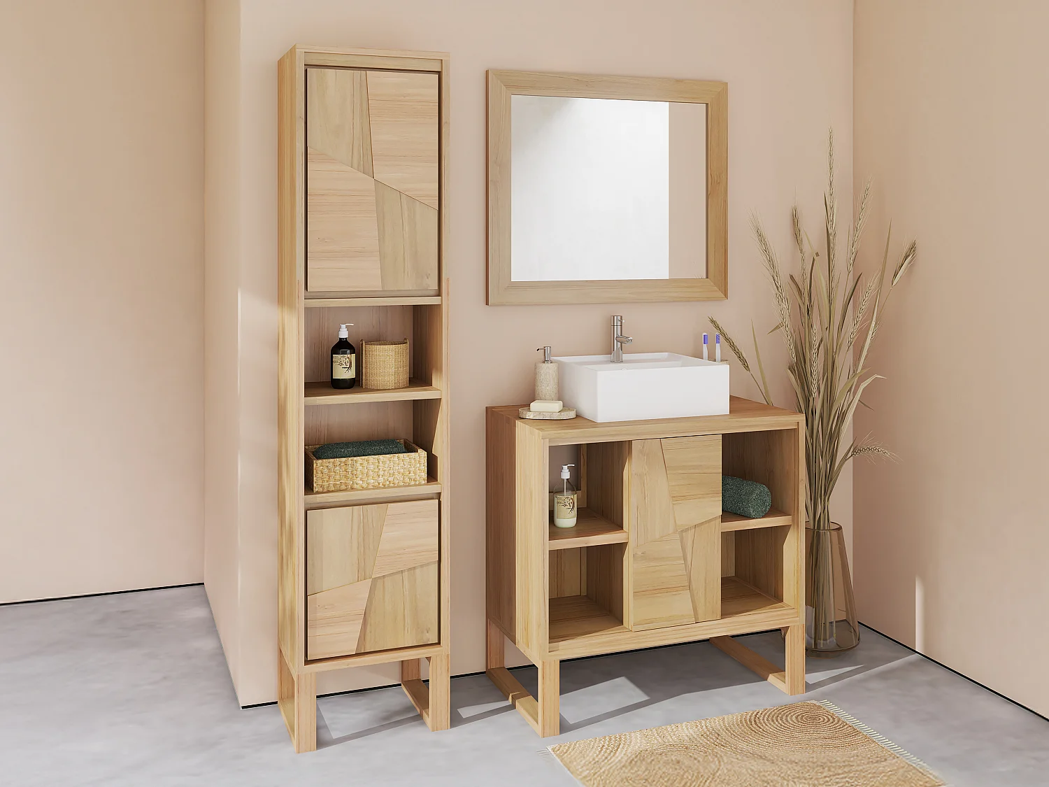 Colonne de salle de bain sur pieds en teck avec niches - H180 cm - MATARAM