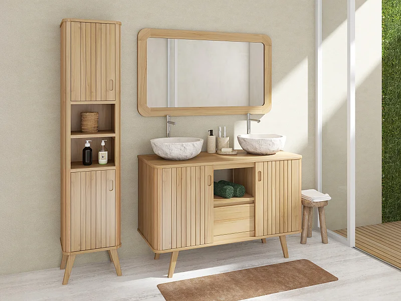 Colonne de salle de bain sur pieds en teck avec niches - H180 cm - WAMENA