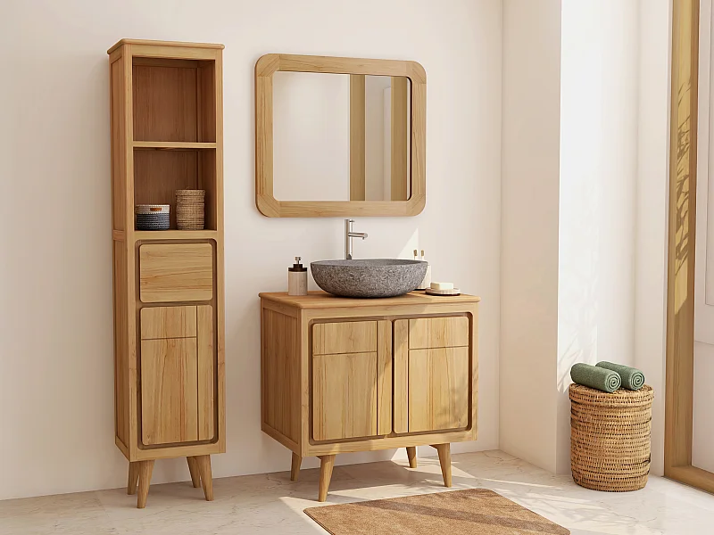 Colonne de salle de bain sur pieds en teck avec niches - H180 cm - BINTUNI