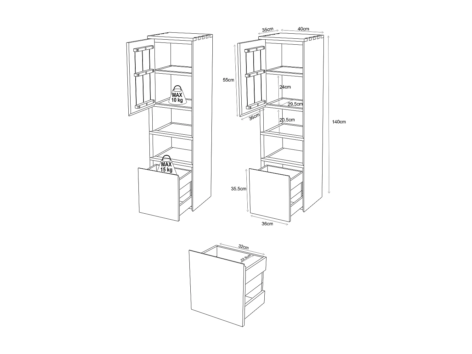 Colonne de salle de bain suspendue en teck avec niches - H140 cm - KUPANG
