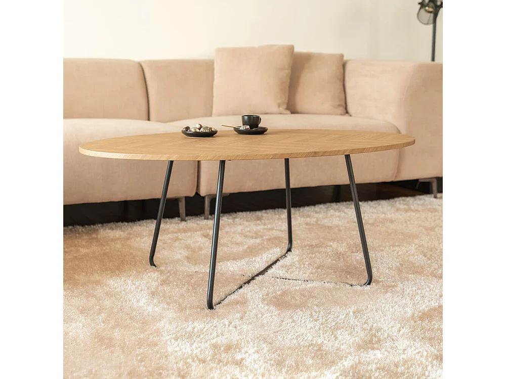 Home Deluxe - Table basse ovale NOVARIS 110 x 66 x 47 cm - Fishbone Oak