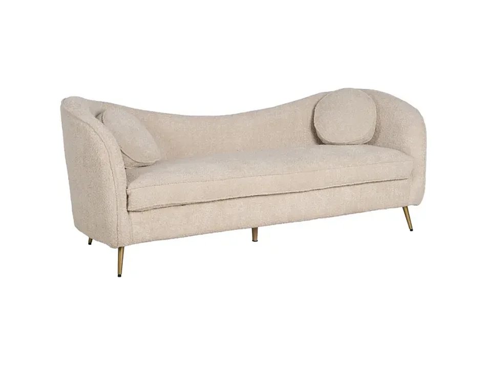 Canapé galbé en tissu bouclé beige pieds dorés AZÉVIA