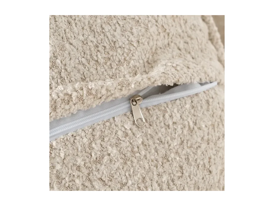 Canapé galbé en tissu bouclé beige pieds dorés AZÉVIA