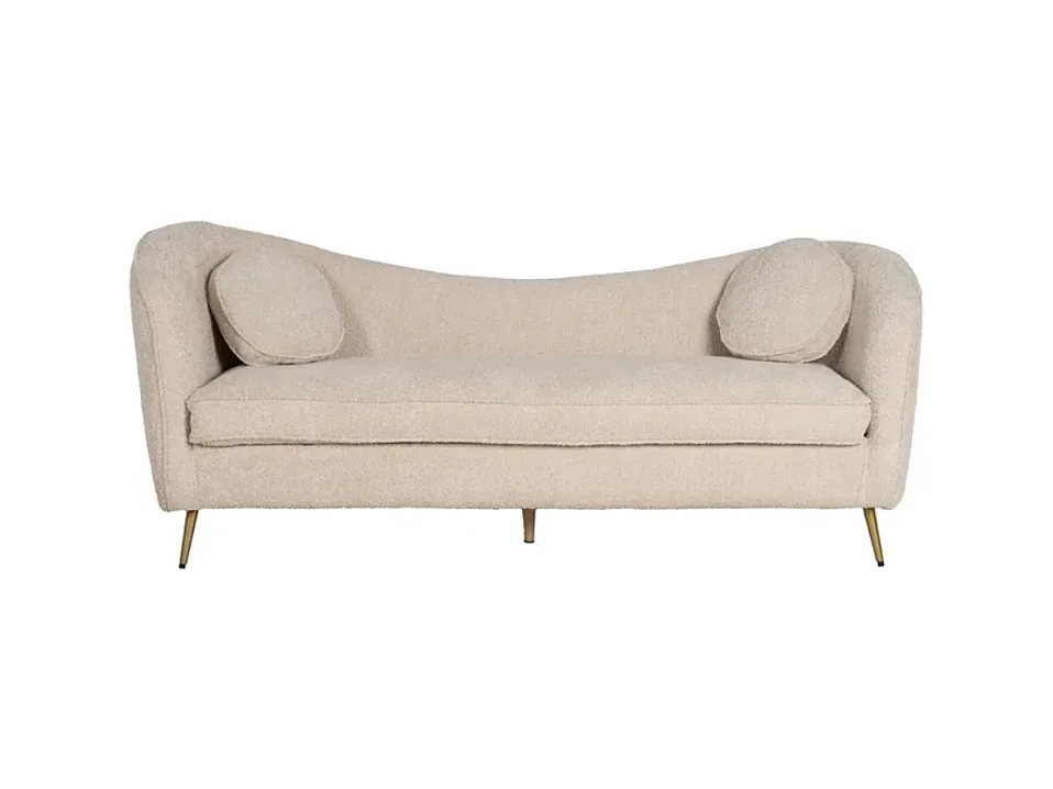 Canapé galbé en tissu bouclé beige pieds dorés AZÉVIA