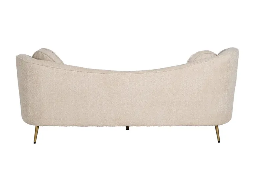 Canapé galbé en tissu bouclé beige pieds dorés AZÉVIA