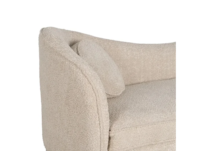 Canapé galbé en tissu bouclé beige pieds dorés AZÉVIA