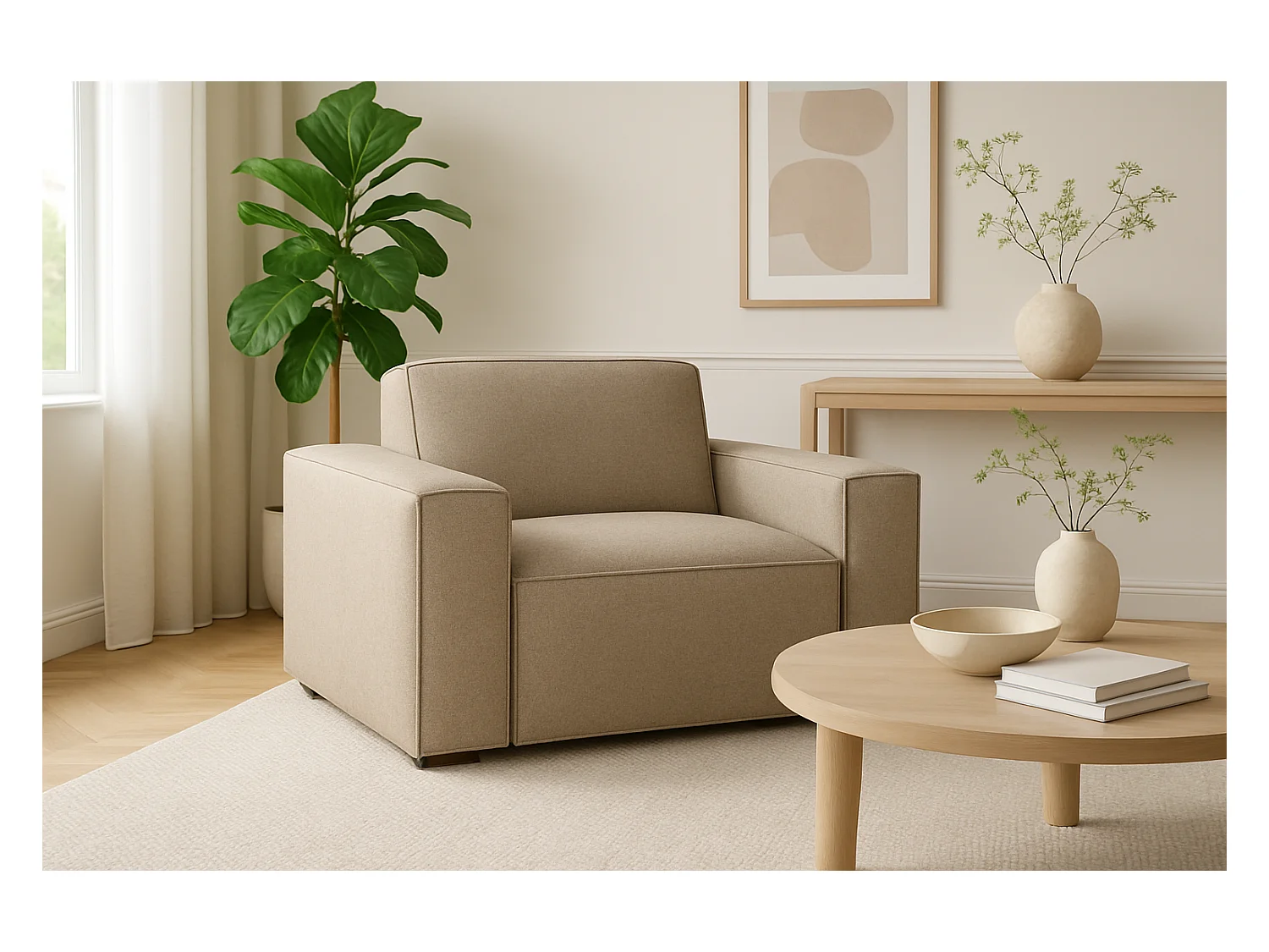 Fauteuil modulaire Cursal – 124 x 102 x 70 cm,beige Raven 30, design moderne