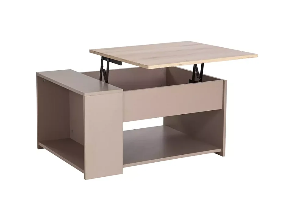 Table basse relevable avec rangement chêne et beige LONDA