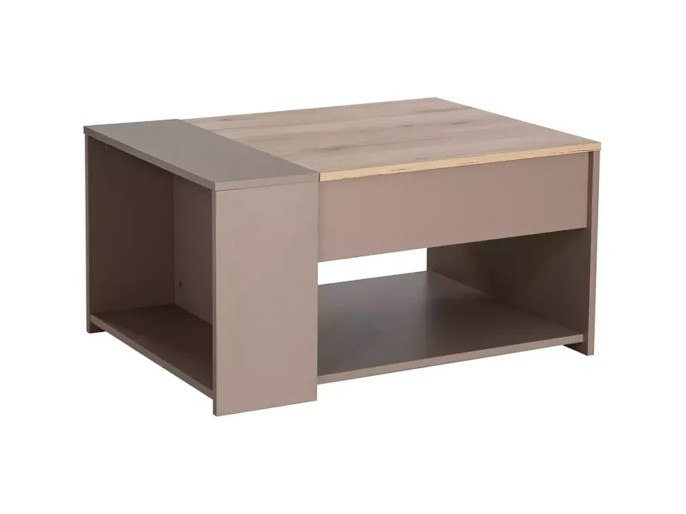 Table basse relevable avec rangement chêne et beige LONDA