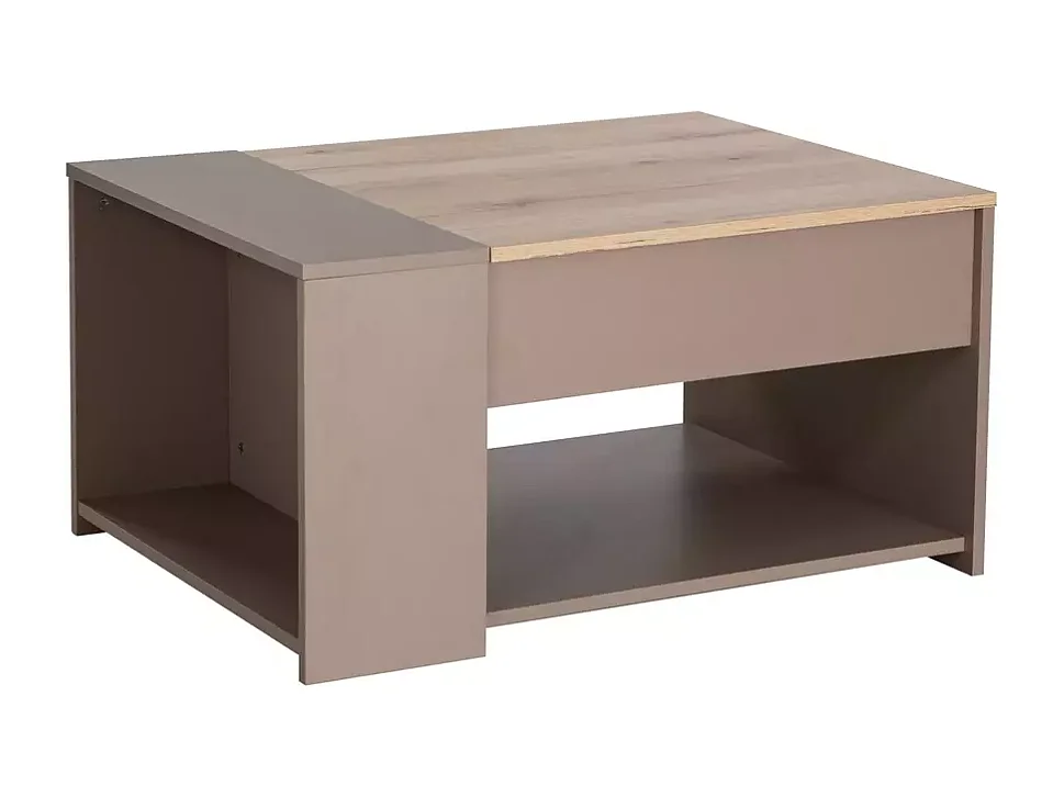 Table basse relevable avec rangement chêne et beige LONDA