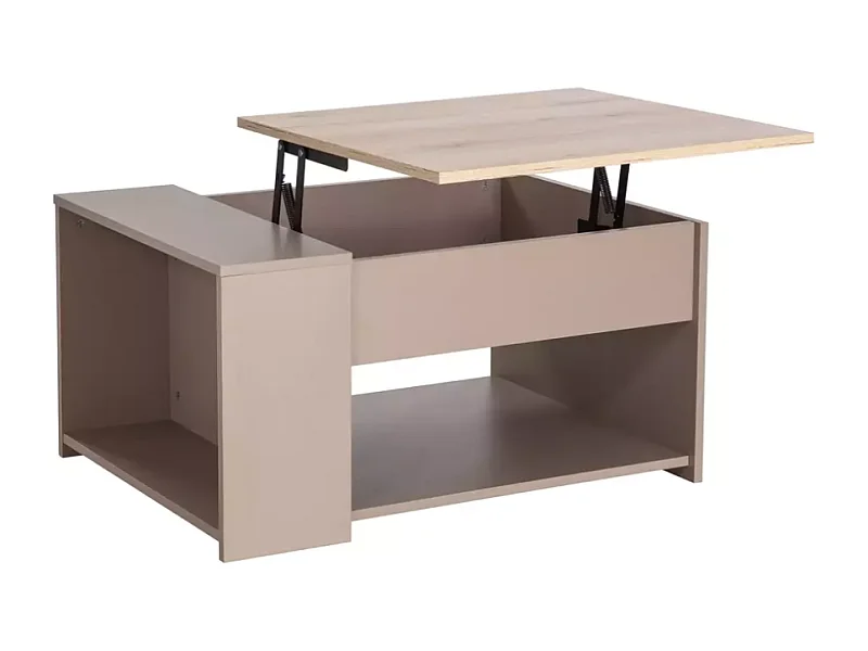 Table basse relevable avec rangement chêne et beige LONDA
